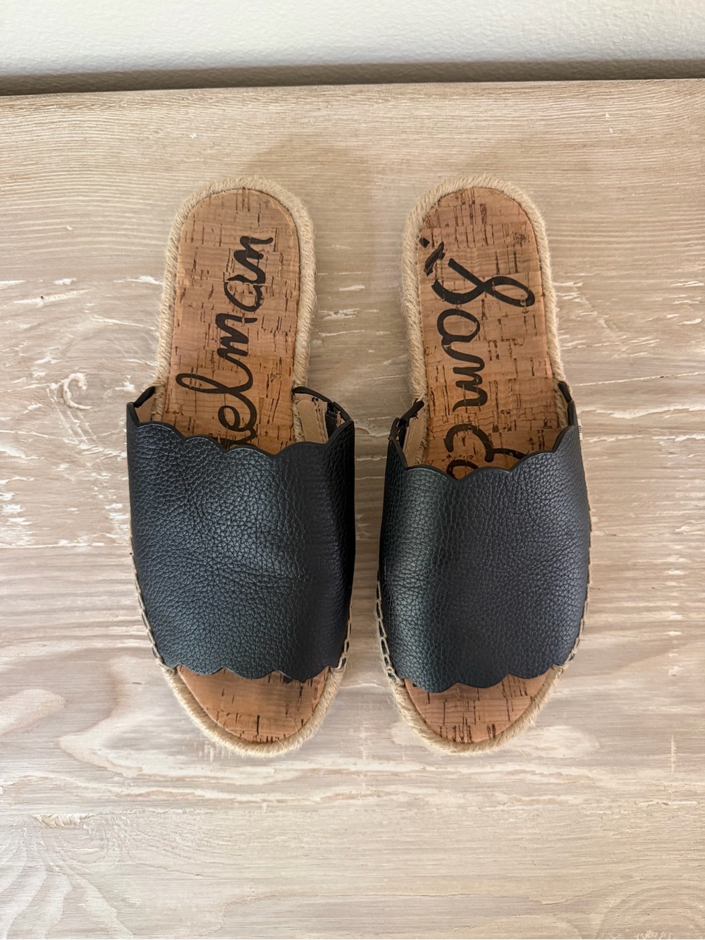 Sam Edelman Black Scalloped Leather Slide Mules